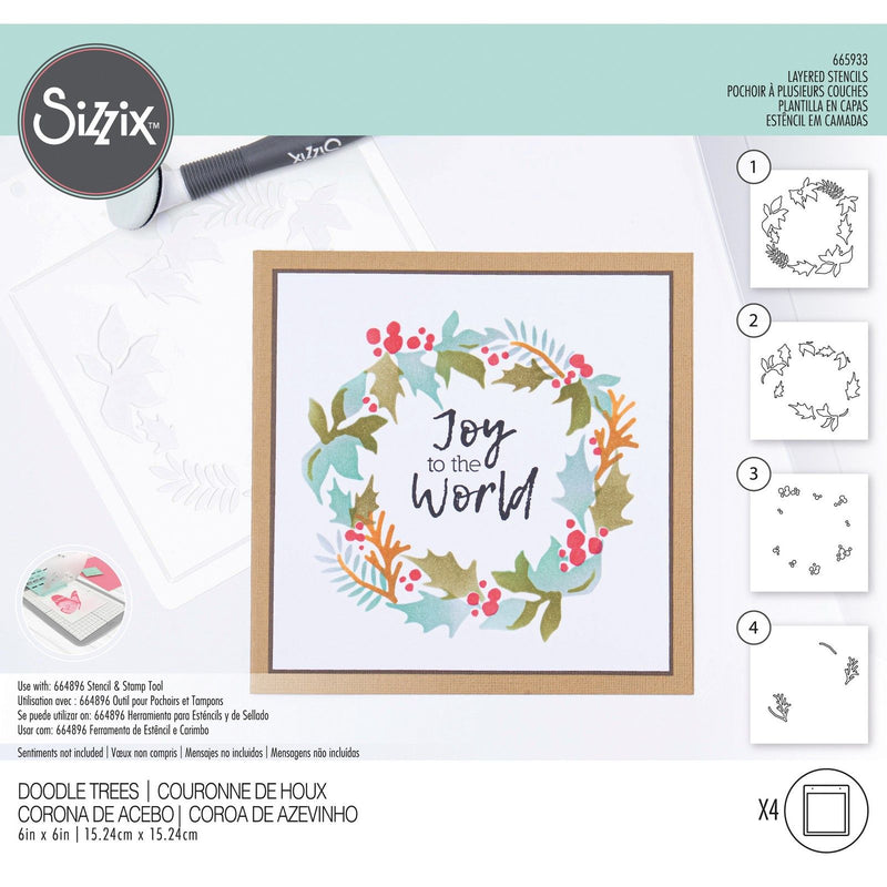 Afbeelding laden in galerijviewer, Sizzix • layered stencils holly wreath 4stuks

