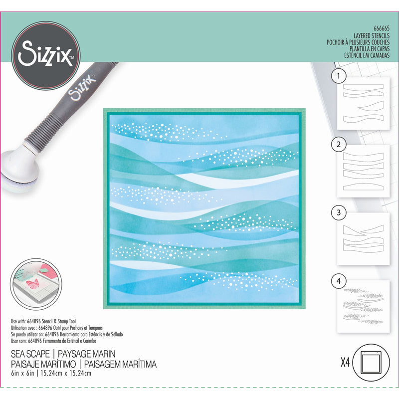 Afbeelding laden in galerijviewer, Sizzix • layered stencil sea scape 4pcs
