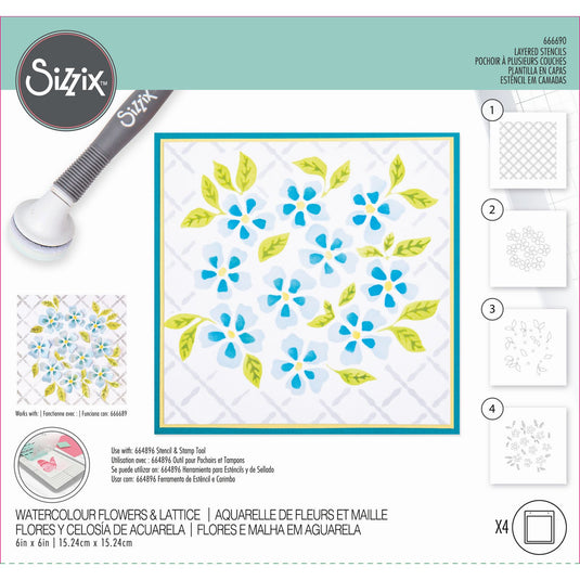Sizzix • layered stencil watercolour flowers lattice 4pcs