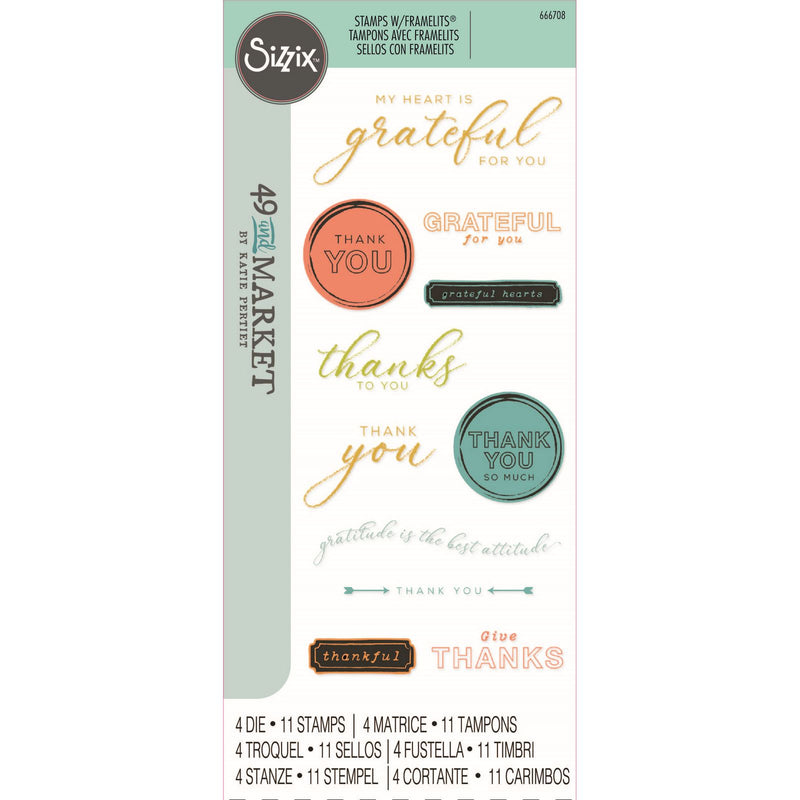 Afbeelding laden in galerijviewer, Sizzix • clear stamp set with framelits die thankful sentiments 15pcs
