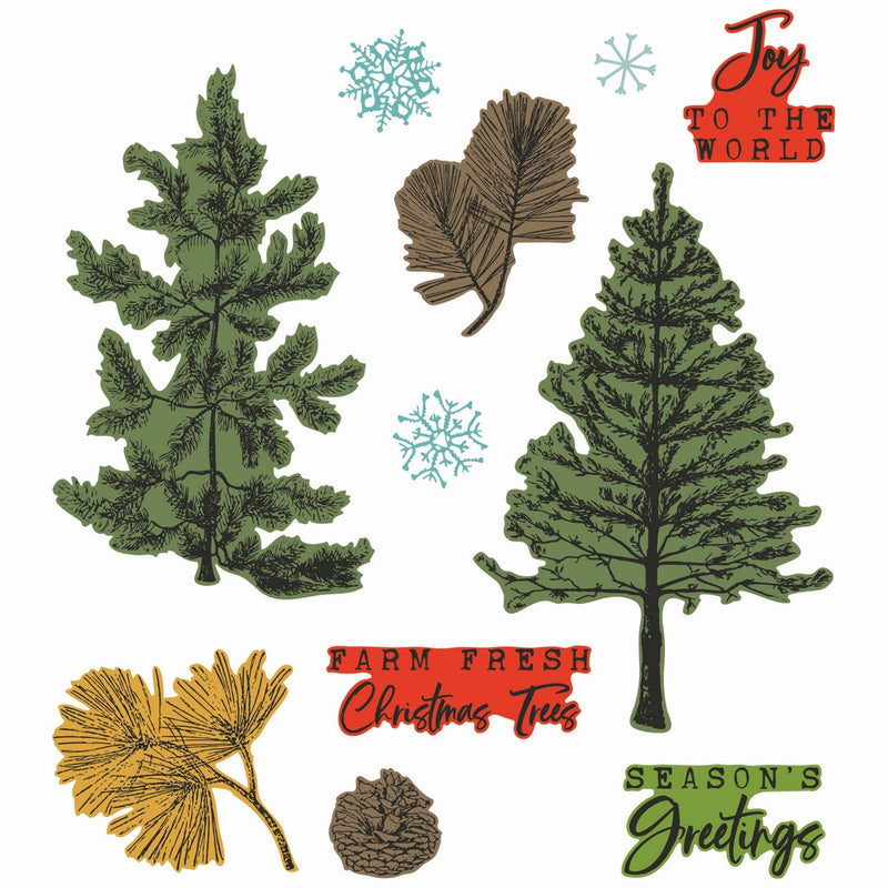 Afbeelding laden in galerijviewer, Sizzix • clear stamp set a5 with framelits die pine holidays 21pcs
