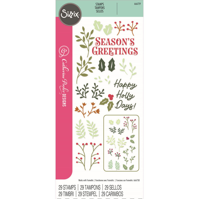 Afbeelding laden in galerijviewer, Sizzix • clear stamp set happy holly days 29pcs
