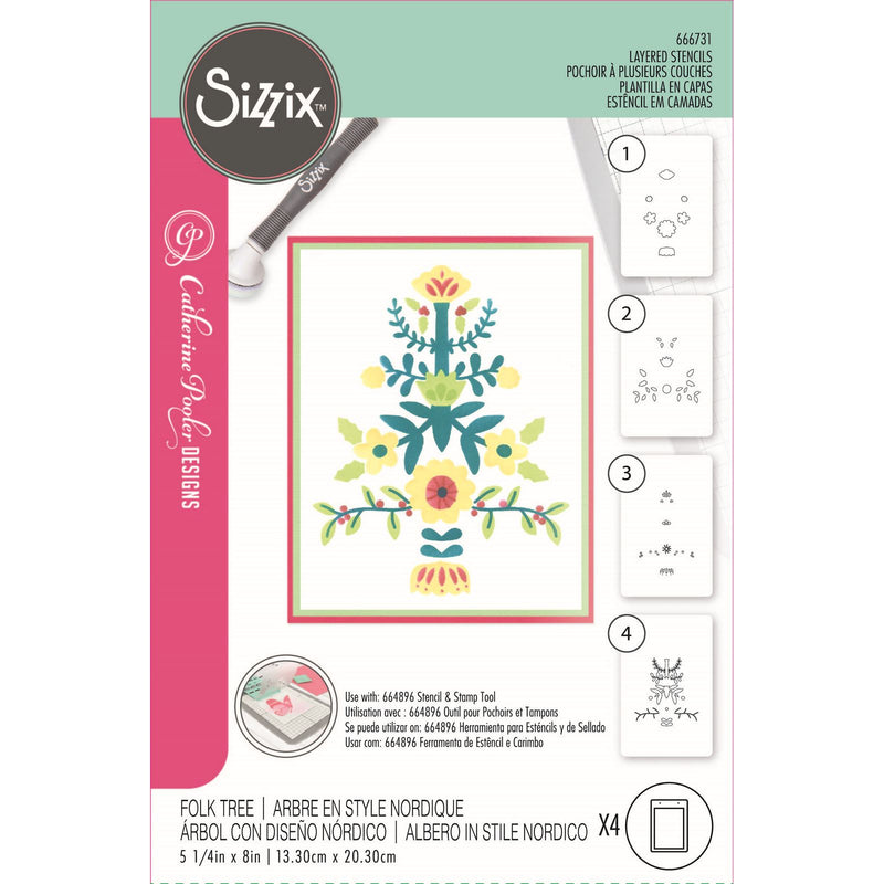 Afbeelding laden in galerijviewer, Sizzix • layered stencils a6 folk tree 4pcs
