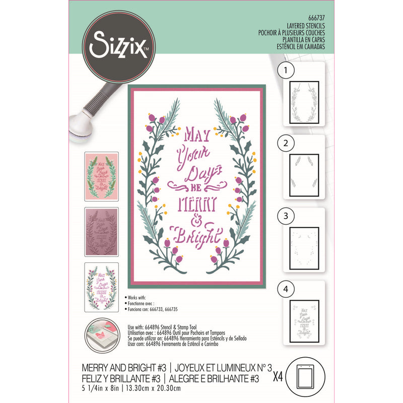Afbeelding laden in galerijviewer, Sizzix • layered stencils a6 merry bright 4pcs
