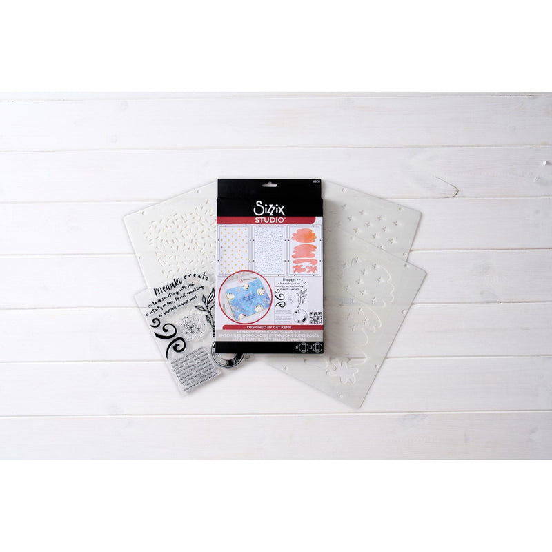 Afbeelding laden in galerijviewer, Sizzix • studio stamps set 7pcs 3pcs stencils create by cat kerr
