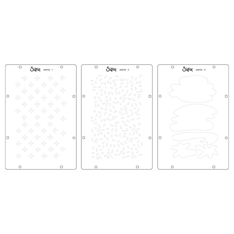 Afbeelding laden in galerijviewer, Sizzix • studio stamps set 7pcs 3pcs stencils create by cat kerr
