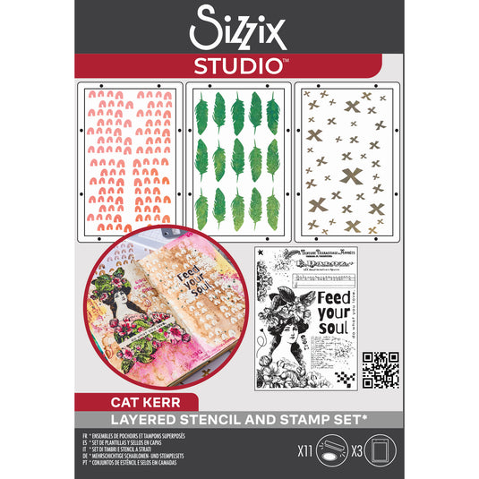 Sizzix • studio stamps set 11pcs 3pcs stencils feed your soul by cat kerr