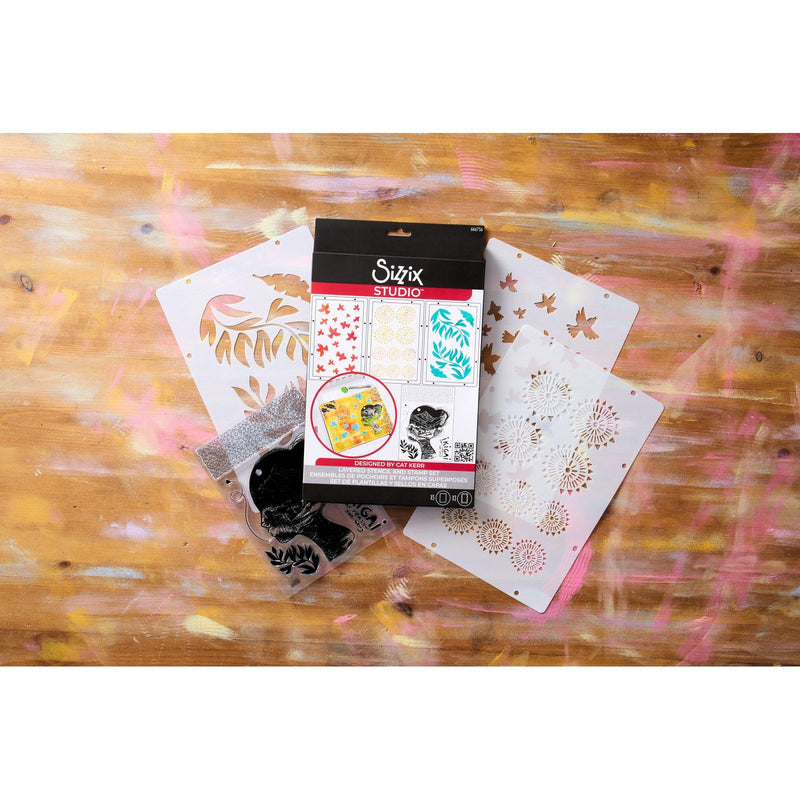 Afbeelding laden in galerijviewer, Sizzix • studio stamps set 5pcs 3pcs stencils ikigai by cat kerr
