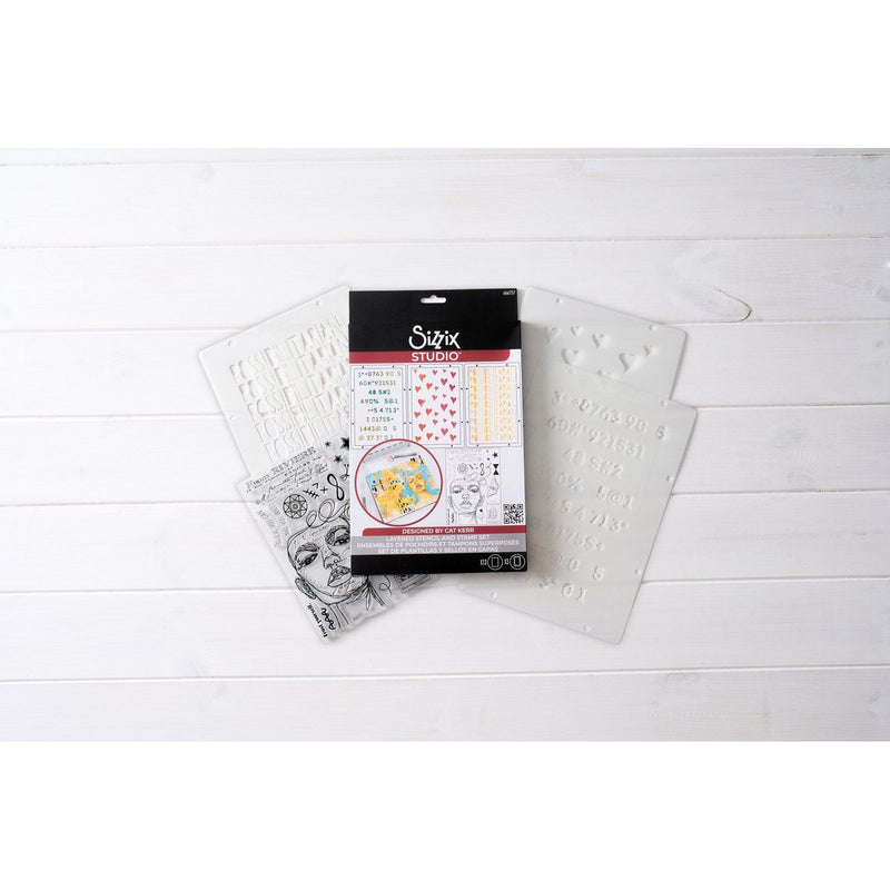 Afbeelding laden in galerijviewer, Sizzix • studio stamps set 13pcs 3pcs stencils possibilitarian by cat kerr
