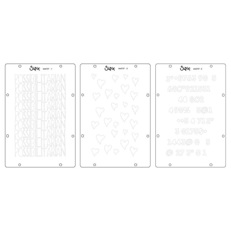 Afbeelding laden in galerijviewer, Sizzix • studio stamps set 13pcs 3pcs stencils possibilitarian by cat kerr
