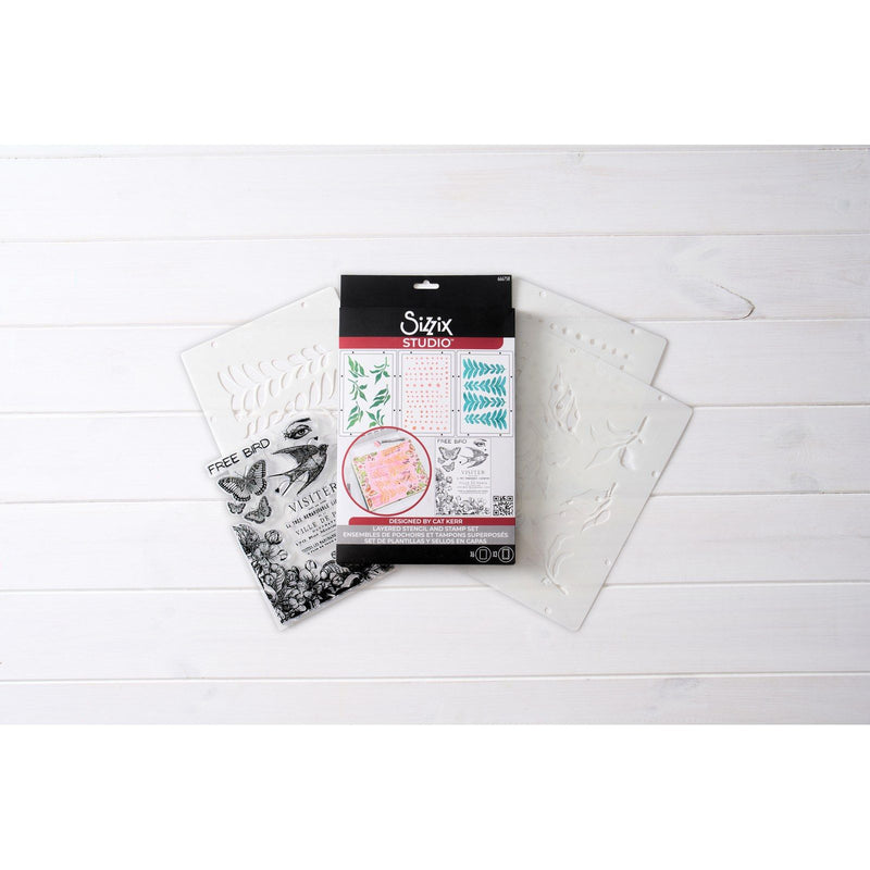 Afbeelding laden in galerijviewer, Sizzix • studio stamps set 6pcs 3pcs stencils the visiter by cat kerr
