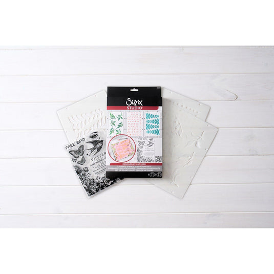 Sizzix • studio stamps set 6pcs 3pcs stencils the visiter by cat kerr