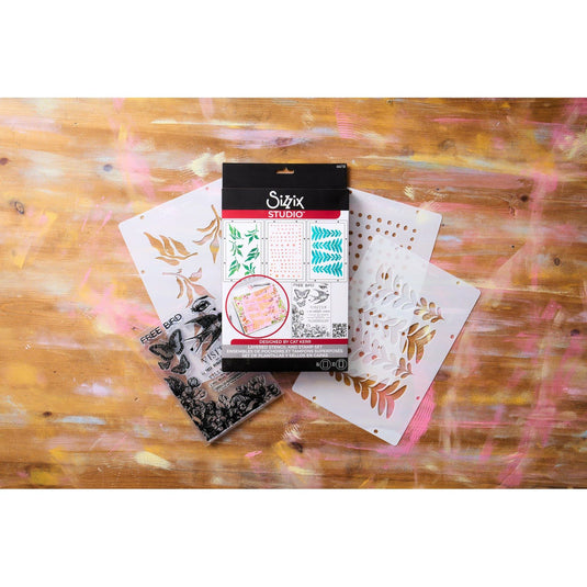 Sizzix • studio stamps set 6pcs 3pcs stencils the visiter by cat kerr