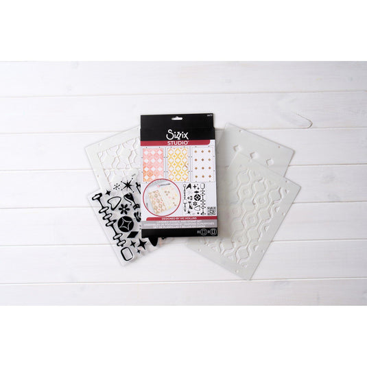 Sizzix • studio stamps set 15pcs 3pcs stencils retro by vic hollins