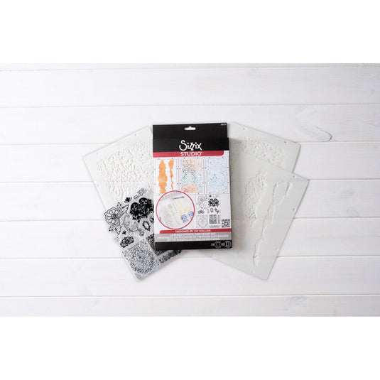 Sizzix • studio stamps set 14pcs 3pcs stencils ornate by vic hollins