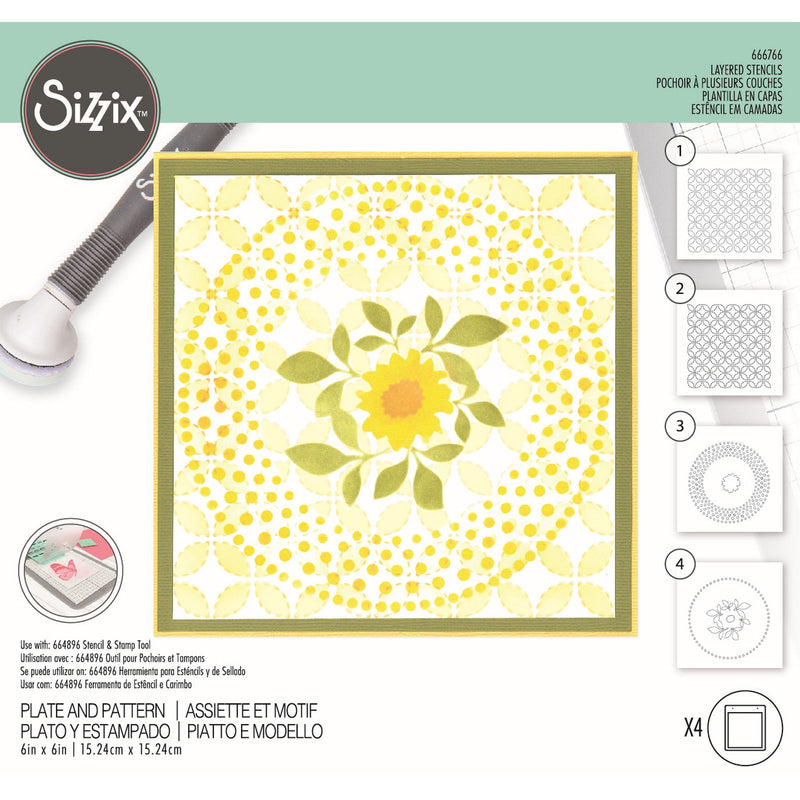 Afbeelding laden in galerijviewer, Sizzix • layered stencils plate pattern 4pcs

