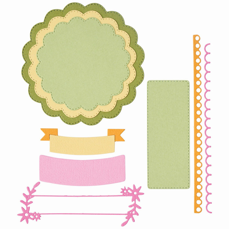 Afbeelding laden in galerijviewer, Sizzix • thinlits die set scalloped circles, borders banners 10pcs
