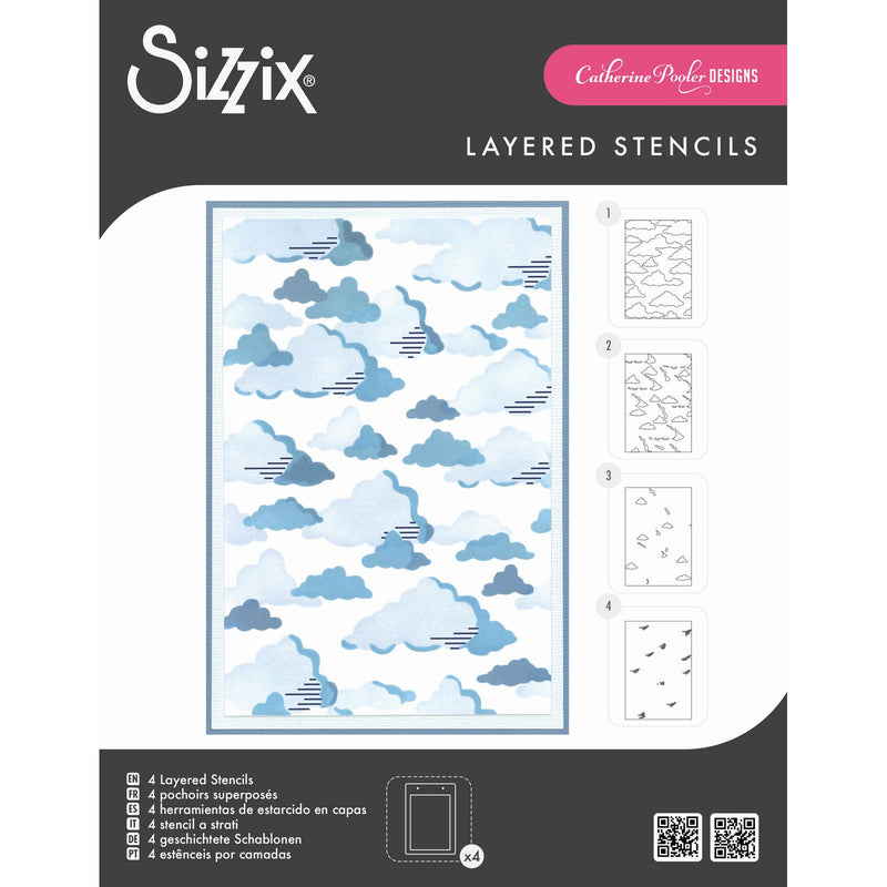 Afbeelding laden in galerijviewer, Sizzix • layered a6 stencils 4pcs in the clouds by catherine pooler
