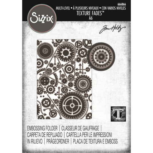 Sizzix • multi level textured impressions embossing folder vault gears by tim holtz