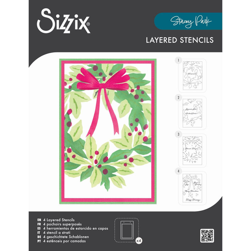 Afbeelding laden in galerijviewer, Sizzix • a6 stencil 4pcs a wreath in time by stacey park
