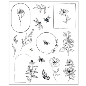 Sizzix • clear stamp set 18pcs floral frames and mini flowers by willow wolfe
