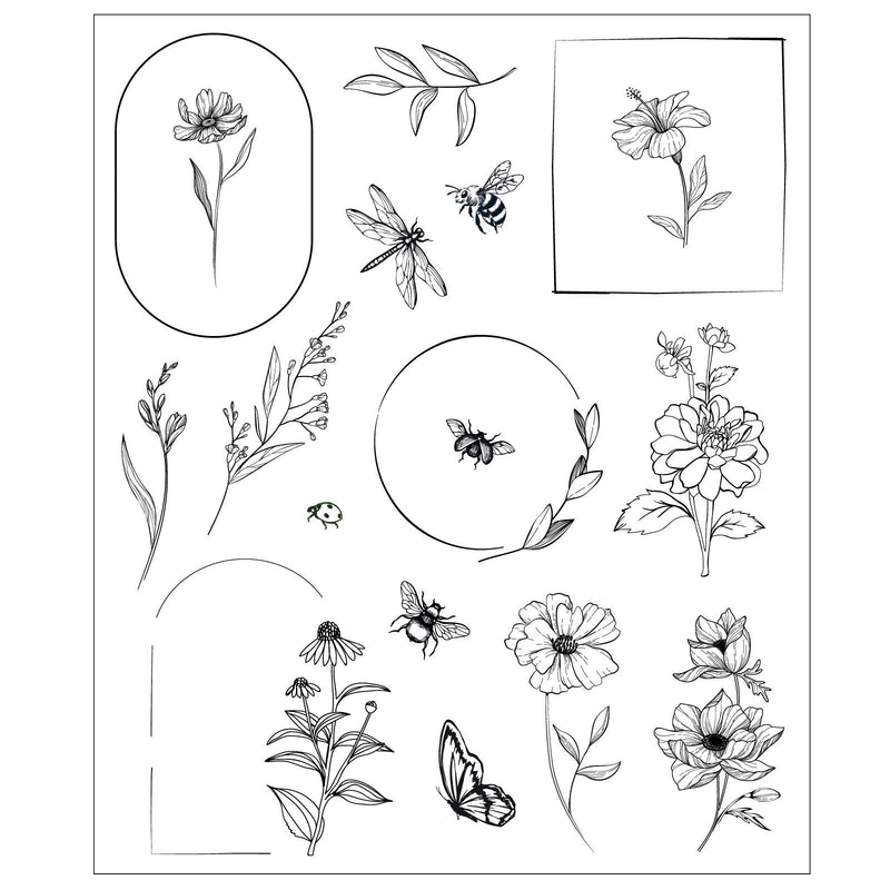Afbeelding laden in galerijviewer, Sizzix • clear stamp set 18pcs floral frames and mini flowers by willow wolfe
