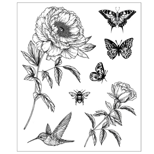 Sizzix • clear stamp set 7pcs flowers and creatures by willow wolfe