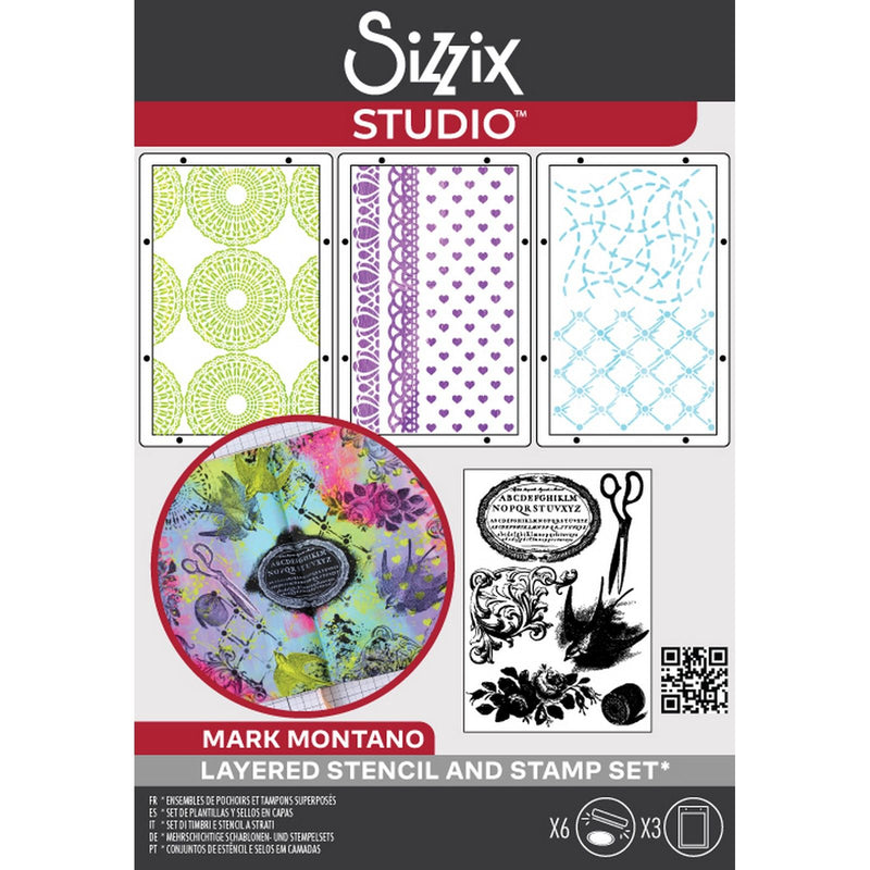 Afbeelding laden in galerijviewer, Sizzix • studio: a5 clear stamps 3pcs a5 stencils stitches by mark montano

