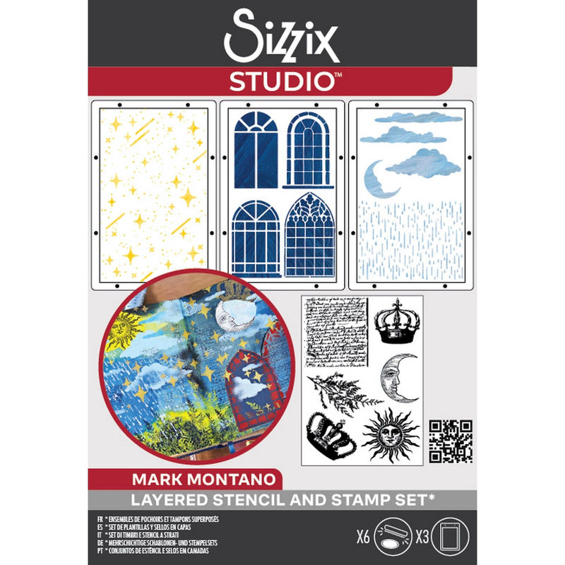 Afbeelding laden in galerijviewer, Sizzix • studio: a5 clear stamps 3pcs a5 stencils weather wonder by mark montano
