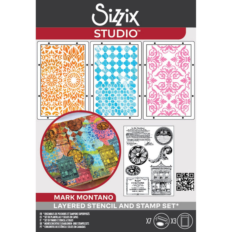 Afbeelding laden in galerijviewer, Sizzix • studio: a5 clear stamps 3pcs a5 stencils build it by mark montano

