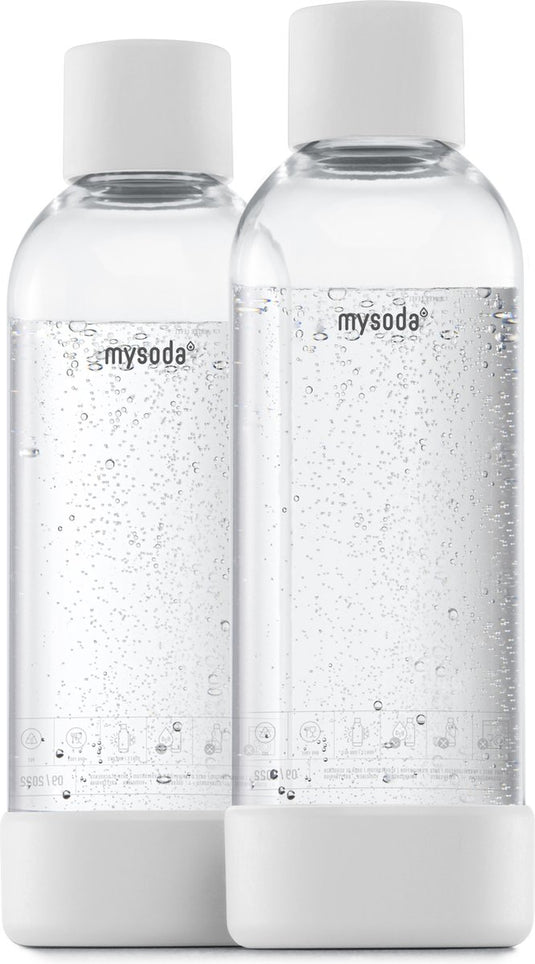 Mysoda - set van 2 herbruikbare flessen van 1 liter - wit- geschikt voor apparaten