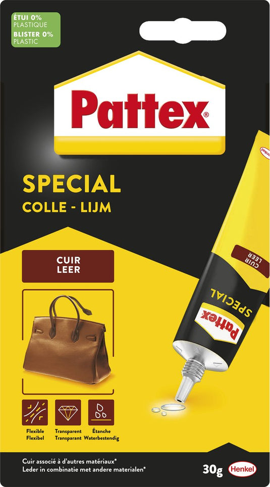 Pattex special leerlijm 30g | leerlijm voor fexibel hechtende ondergronden | transparante lijm voor leer tassen, schoenen en diverse reparaties | reparatie leerlijm voor stijlvol gebruik.