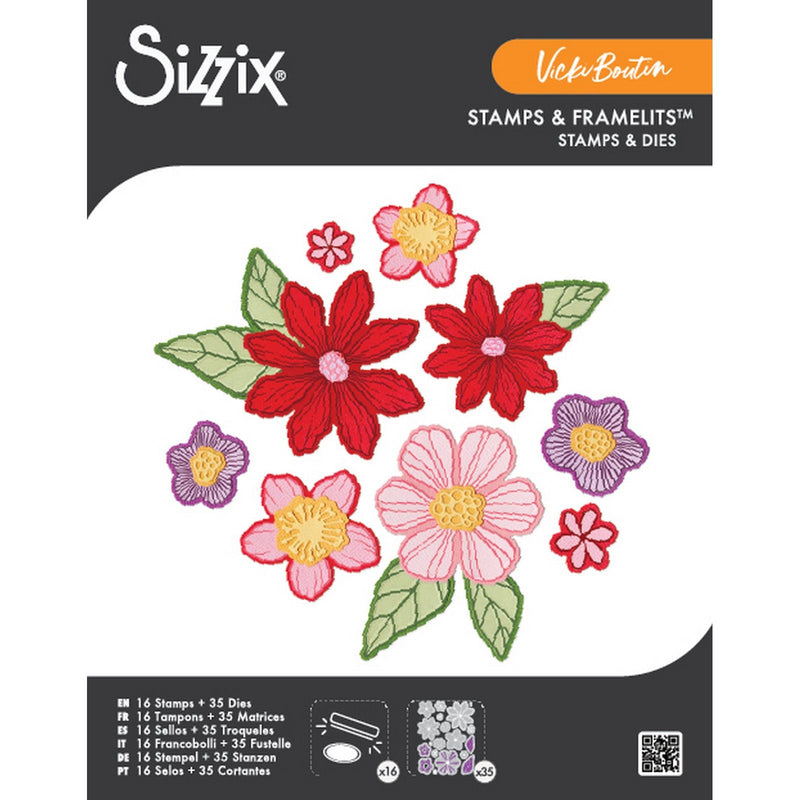 Afbeelding laden in galerijviewer, Sizzix • clear stamps set 16pcs 35pcs framelits die floral layers 1 by vicki boutin
