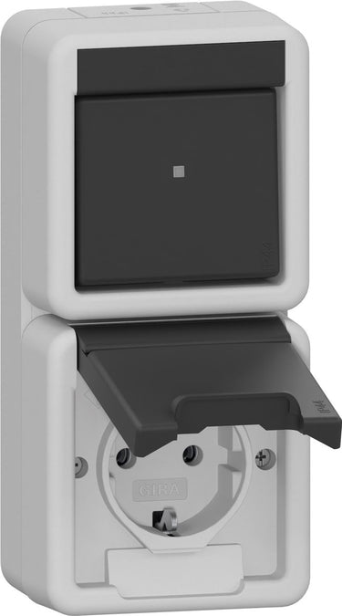 Gira verticale schakelaar stopcontact combinatie ip44 grijs - 417630 - e3zm4