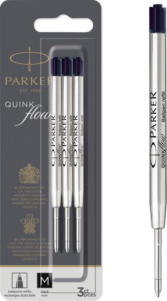 Parker balpenvulling - medium punt (1.0mm) - zwarte quink-inkt - 3 stuks