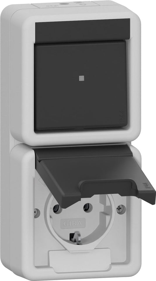 Gira combi uit-wissel stopcontact spatwaterdicht opbouw grijs ip44 (417630)