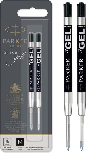 Parker gelpen vulling | medium penpunt (0,7 mm) | zwarte quink inkt | 2 stuks