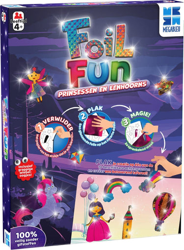 Megableu foil fun: prinsessen en eenhoorns - creatief knutselspel voor kinderen - knutselen met folie en stickers - kunstwerkjes maken zonder knoeien