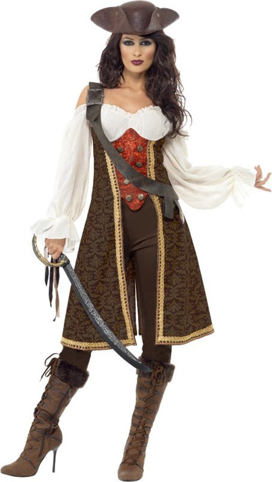 Vegaoo bruin pirate pak vor dames - verkleedkleding - small