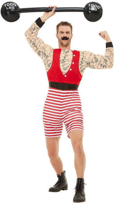 Smiffys - deluxe strongman kostuum - m - rood wit