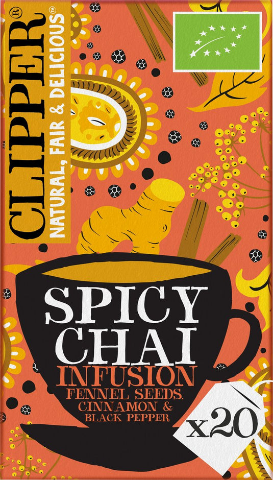 Clipper thee clipper spicy chai thee - kruideninfusie met gember en kaneel - 80 theezakjes