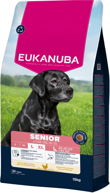 Eukanuba senior - honden droogvoer - kip - 15kg - grote rassen