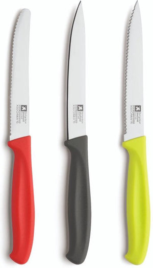 Richardson sheffield 3-delige huishoud messenset r400 rood grijs groen– vlijmscherp – mov messenstaal – langdurige scherpte optimale snijprestaties – cadeauverpakking