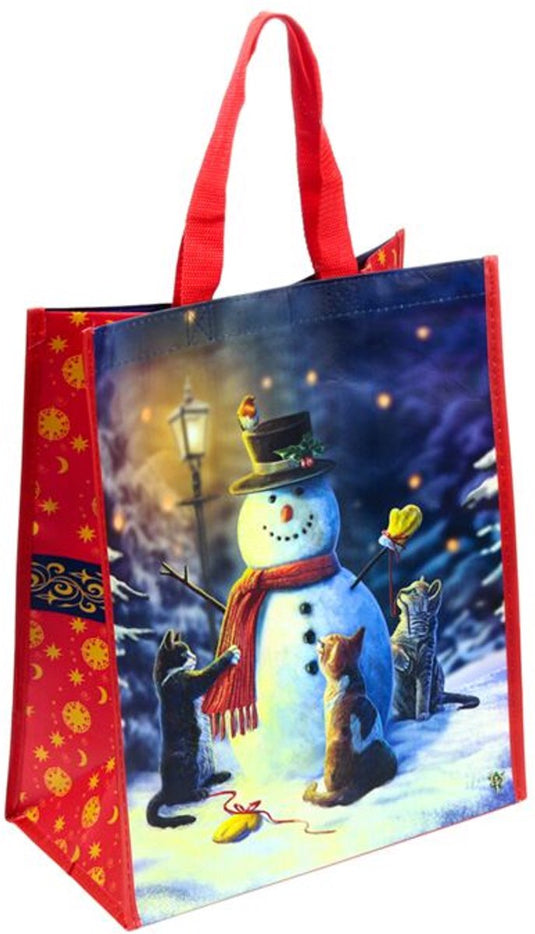 Merkloos sans marque tas shopper - lisa parker kerstmis katten sneewpop - duurzaam - 40x33x17cm