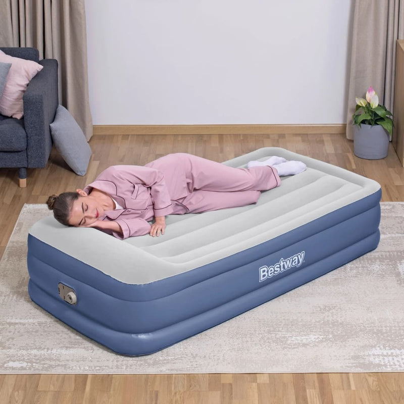 Afbeelding laden in galerijviewer, Bestway Luchtbed tritech 46 cm twin blauw grijs

