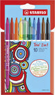 Stabilo trio 2 in 1 - viltstift en fineliner in een - met dunne en dikke punt - etui met 10 kleuren