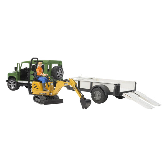 Bruder landrover + aanhanger met graafmachine