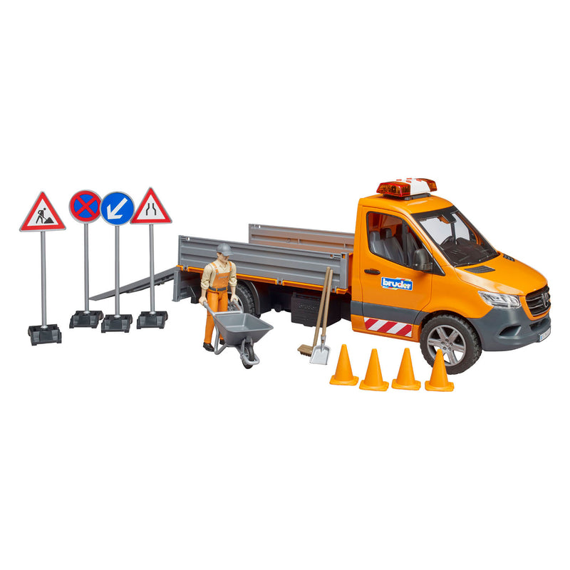 Afbeelding laden in galerijviewer, Bruder mercedes-benz sprinter wegenbouw + figuur en accessoires
