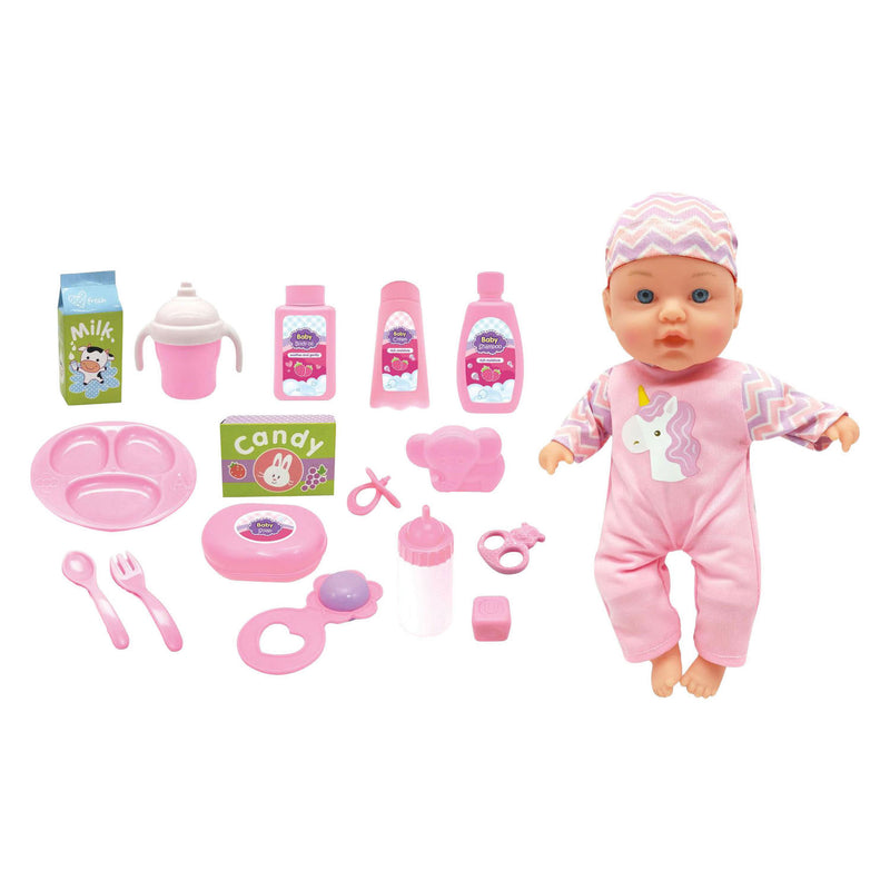 Afbeelding laden in galerijviewer, Babypop met geluiden en 16 accessoires - 31cm

