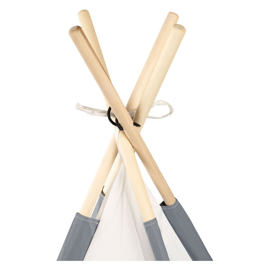 Tipi met houten stokken en vloerkleed - 120x120x150cm